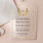 Invitaciones Acrílicas Gold Laurel Wreath Leaves Wedding<br><div class="desc">Amaze your guests with this elegant wedding invite featuring beautiful gold leaves branch. Simply add your event details on this easy-to-use template to make it a one-of-a-kind invitation.</div>