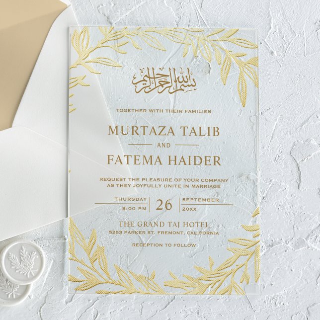 Invitaciones Acrílicas Gold Leaves Islamic Muslim Wedding (Subido por el creador)