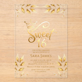 Invitaciones Acrílicas Golden Majesty Sweet 16 Acrylic Invitation