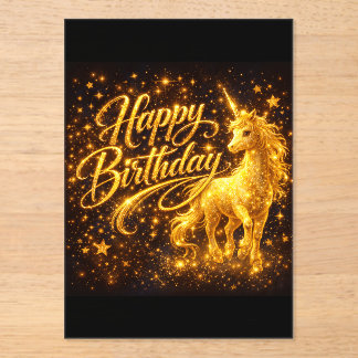 Invitaciones Acrílicas Golden Stardust Birthday — Fantasy Unicorn 