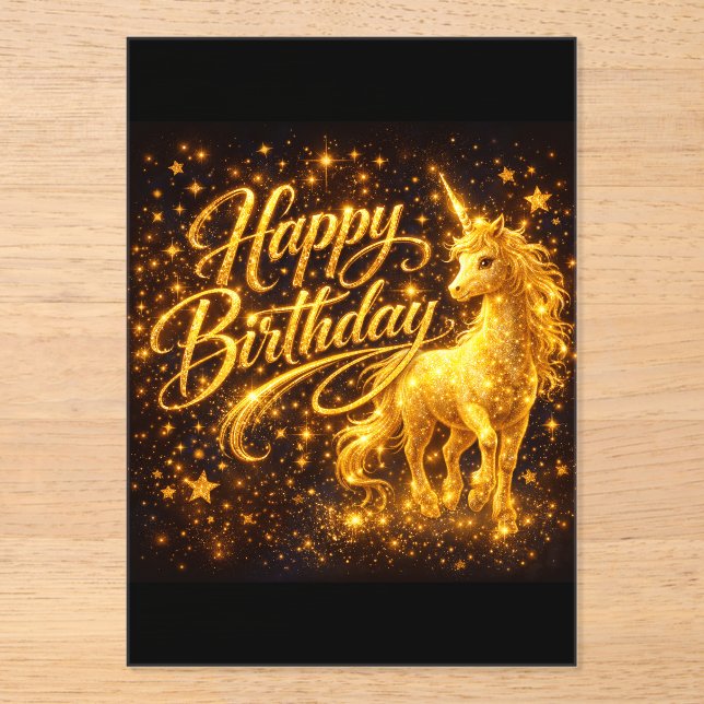 Invitaciones Acrílicas Golden Stardust Birthday — Fantasy Unicorn  (Anverso)