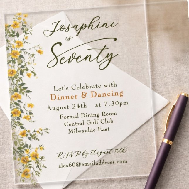 Invitaciones Acrílicas  Golden Wildflower Named Photo Seventieth Birthday (Subido por el creador)