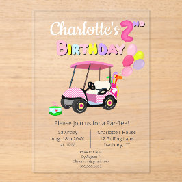 Invitaciones Acrílicas Golf Cute 2º cumpleaños Polka Dot Pink Girly
