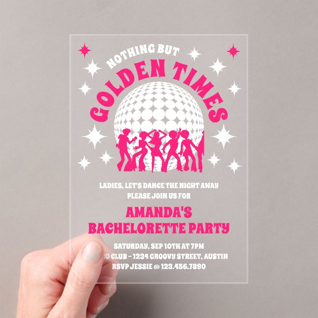 Invitaciones Acrílicas Good Times Groovy Pink Bachelorette Party (Insitu (portátil))