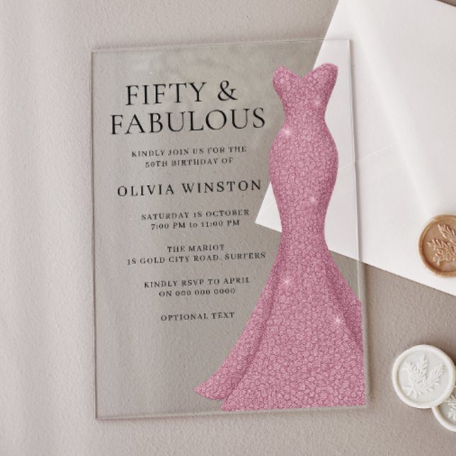 Invitaciones Acrílicas Gorgoous Gown Cincuenta y Fabuloso cumpleaños 50 (Subido por el creador)