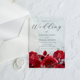 Invitaciones Acrílicas Gorguísimas rosas rojas y Boda plateado