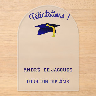 Invitaciones Acrílicas gorra azul de graduación - Enhorabuena francesa