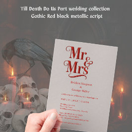 Invitaciones Acrílicas gothic Mr & Mrs - Red Metallic Script