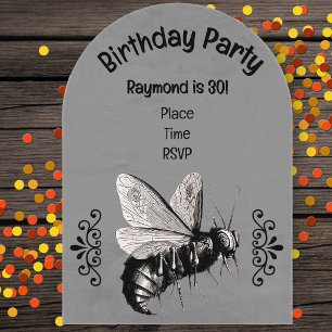 Invitaciones Acrílicas Gótico Blanco Negro Abeja Cráneo Huesos Rollos Gri