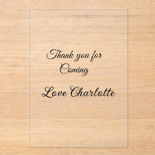 Invitaciones Acrílicas gracias por venir mensaje de texto nombre