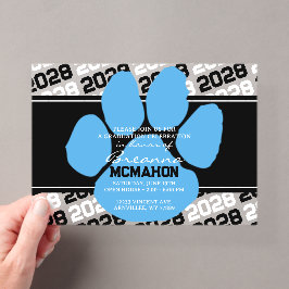 Invitaciones Acrílicas Graduación con Huella de Pata Azul Claro y Negro E