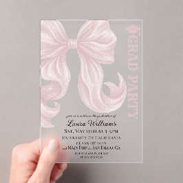 Invitaciones Acrílicas Graduación con lazo rosa