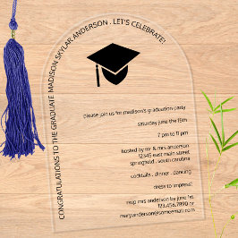 Invitaciones Acrílicas Graduación de arco de tacón negro simple y moderno