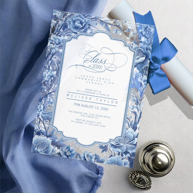 Invitaciones Acrílicas Graduación de borde floral Chinoiserie ID1098 (Subido por el creador)