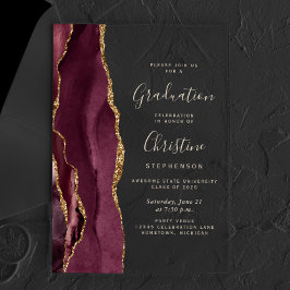 Invitaciones Acrílicas Graduación de Borgoña Gold Agate Gold Text 2025