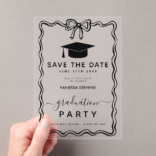 Invitaciones Acrílicas Graduación de cartones de mano Guardar la fecha