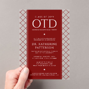 Invitaciones Acrílicas Graduación de Doctor en Terapia Ocupacional OTD