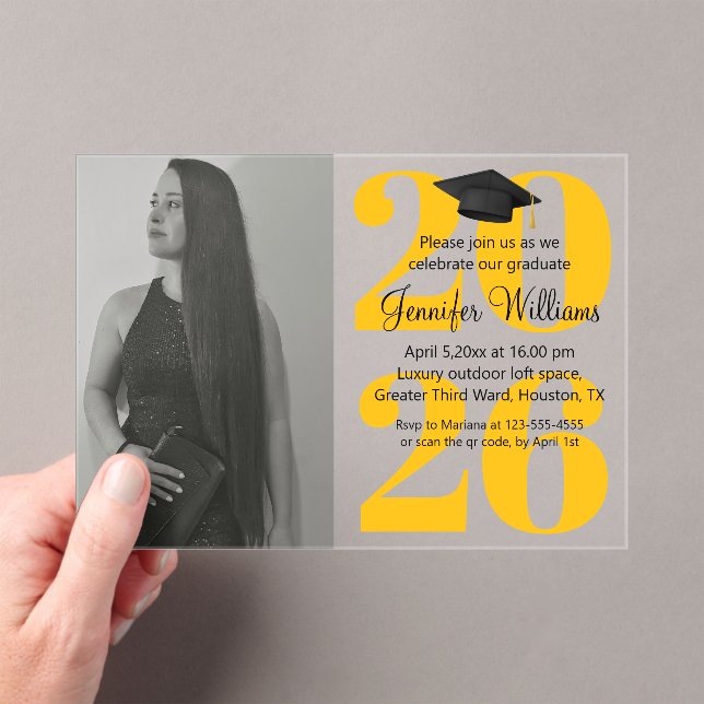 Invitaciones Acrílicas graduación de foto 2025 fiesta naranja de código q (Insitu (portátil))