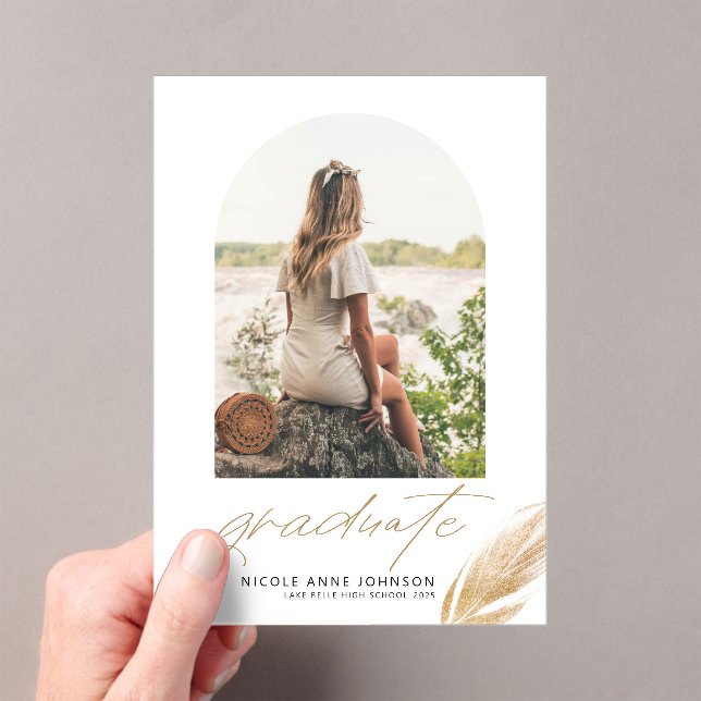 Invitaciones Acrílicas Graduación de fotografía blanca del Boho Gold Purp (Insitu (portátil))