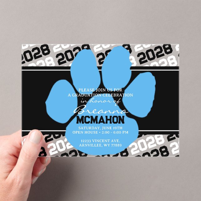 Invitaciones Acrílicas Graduación de huella azul negra y clara con escarc (Insitu (portátil))