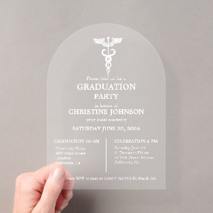 Invitaciones Acrílicas Graduación de la facultad de medicina con tipograf