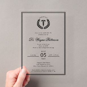 Invitaciones Acrílicas Graduación de la Facultad de Medicina Elegante y M