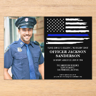 Invitaciones Acrílicas Graduación de la Policía Foto Línea Azul Cumplimie