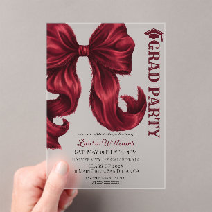 Invitaciones Acrílicas Graduación de Lazo Rojo de Lujo