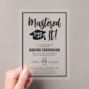 Invitaciones Acrílicas Graduación de Maestría Dominada Moderna