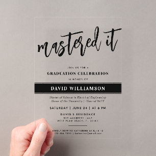 Invitaciones Acrílicas Graduación de Maestría Moderna Dominada