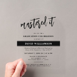Invitaciones Acrílicas Graduación de Maestría Moderna Dominada