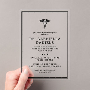 Invitaciones Acrílicas Graduación de médico titulado en facultad de medic