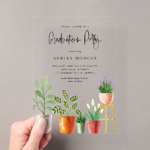 Invitaciones Acrílicas Graduación de plantas de interior en maceta al est