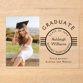 Invitaciones Acrílicas Graduación de rayas negras para graduación de foto