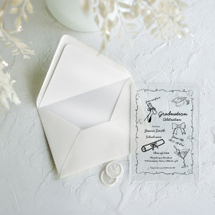 Invitaciones Acrílicas Graduación dibujada a mano con estilo Doodle