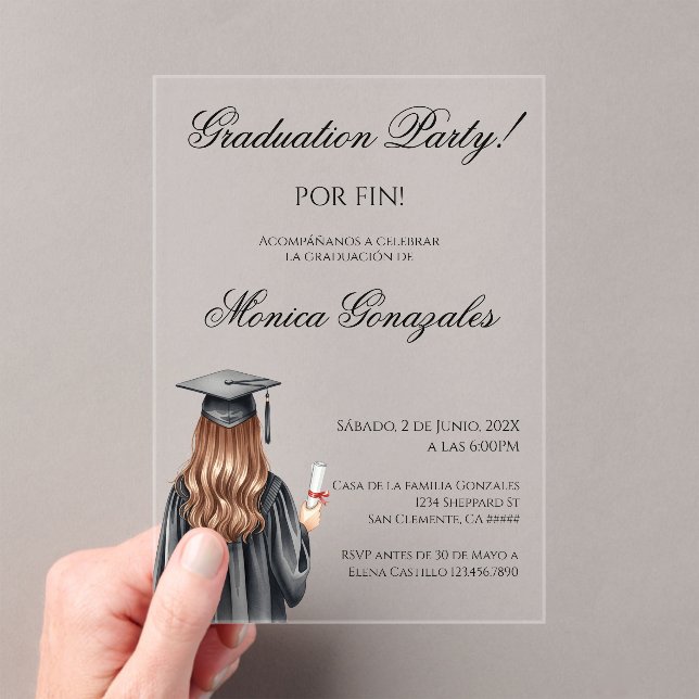 Invitaciones Acrílicas graduación en español  (Insitu (portátil))