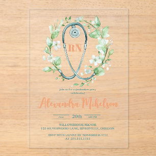 Invitaciones Acrílicas Graduación en la Escuela de Enfermería Boho Green
