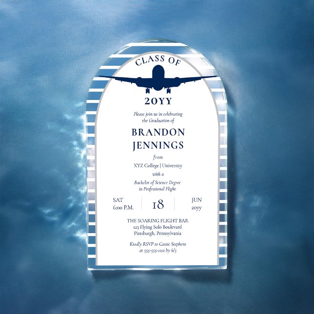 Invitaciones Acrílicas Graduación en la Escuela Superior de Vuelo de Aero (Airline Pilot Flight School College Graduation Acrylic Invitations)
