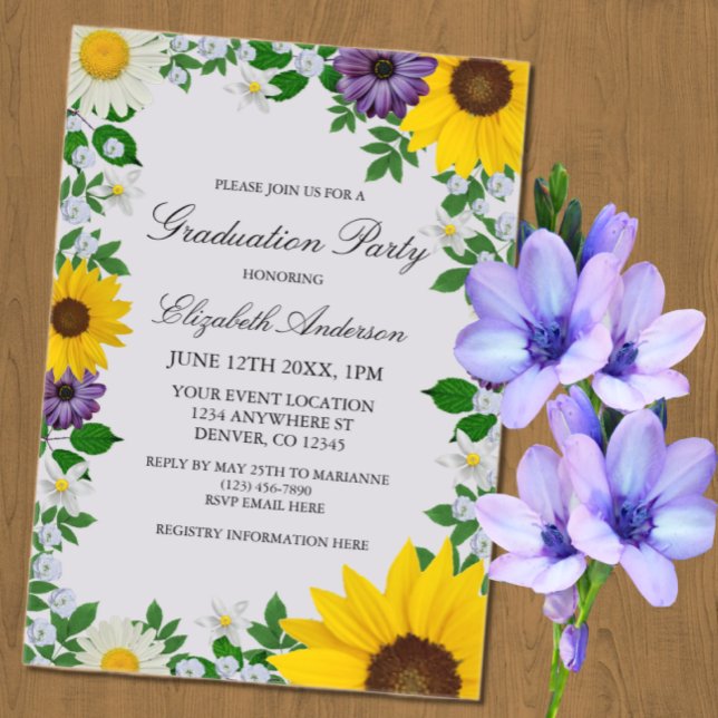 Invitaciones Acrílicas Graduación floral de margarita de girasol rústico (Subido por el creador)