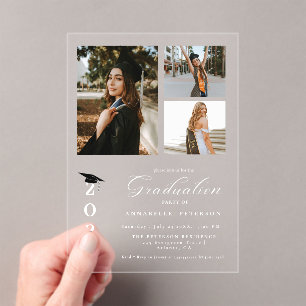 Invitaciones Acrílicas Graduación fotográfica simple de caligrafía modern