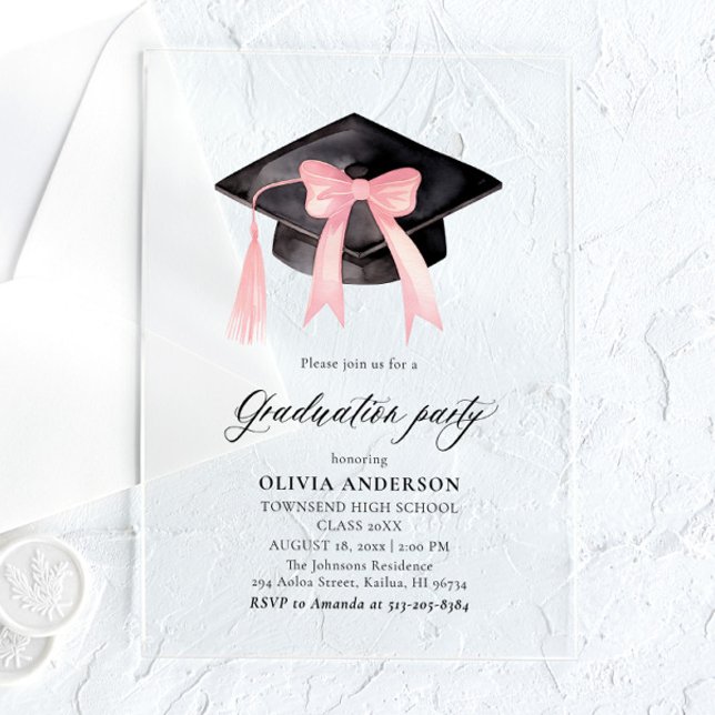 Invitaciones Acrílicas Graduación moderna de la capa de graduación de Bow (Subido por el creador)