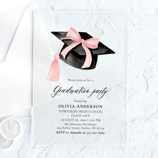 Invitaciones Acrílicas Graduación moderna de la capa de graduación de Bow (Subido por el creador)