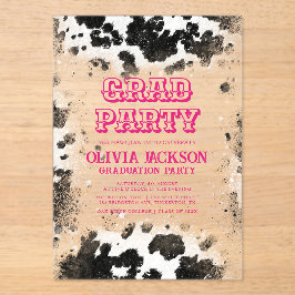 Invitaciones Acrílicas Graduación occidental de vaca rosa caliente