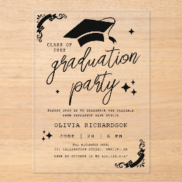 Invitaciones Acrílicas Graduación Personalizada Elegante Guión Estrellas 