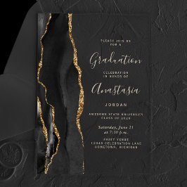 Invitaciones Acrílicas Graduación Texto Dorado Agata Oro Negro 2026