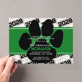 Invitaciones Acrílicas Graduación Verde y Negro Huella de Garra Helada