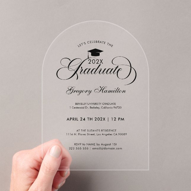 Invitaciones Acrílicas Graduation Party Elegant Black Script Typography (Insitu (portátil))