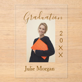 Invitaciones Acrílicas Graduation photo brown golden year 20XX namesimple