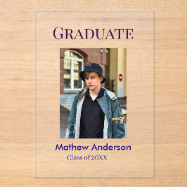 Invitaciones Acrílicas Graduation photo name class of 20XX blue simple bo