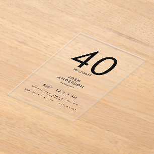 Invitaciones Acrílicas Gran 40.º Fiesta de cumpleaños